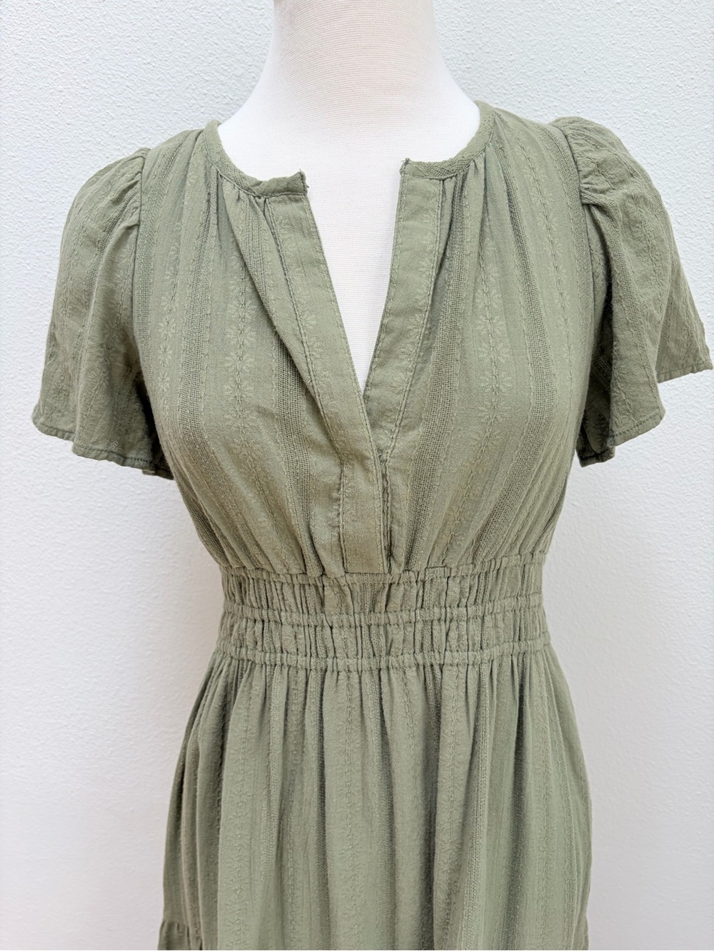 Anthropologie Somerset Maxi Dress Smocked Textured Cotton Olive Green Size Xs - Picture 5 of 15